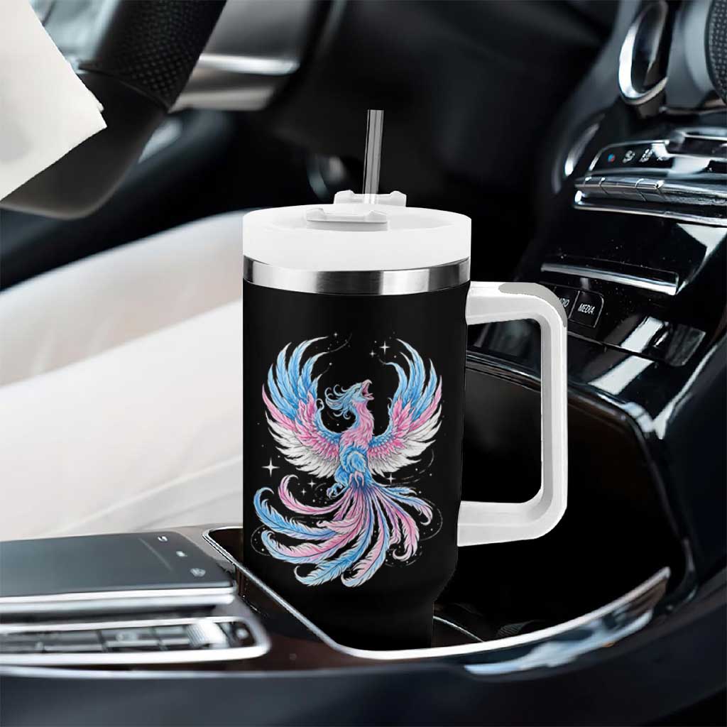 Transgender Phoenix Reborn Tumbler With Handle Trans Pride Flag Bird
