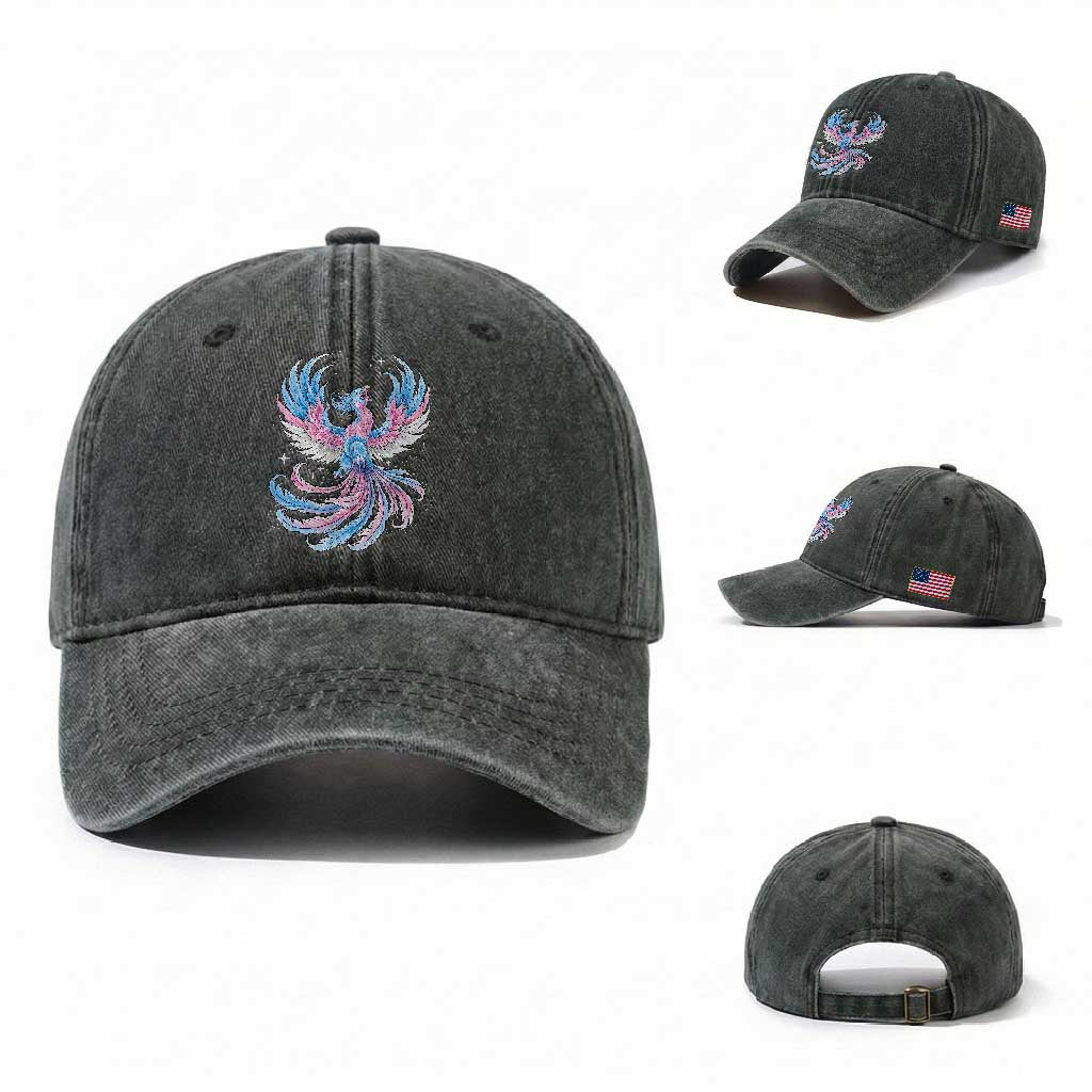 Transgender Phoenix Reborn Washed Cotton Baseball Cap Trans Pride Flag Bird