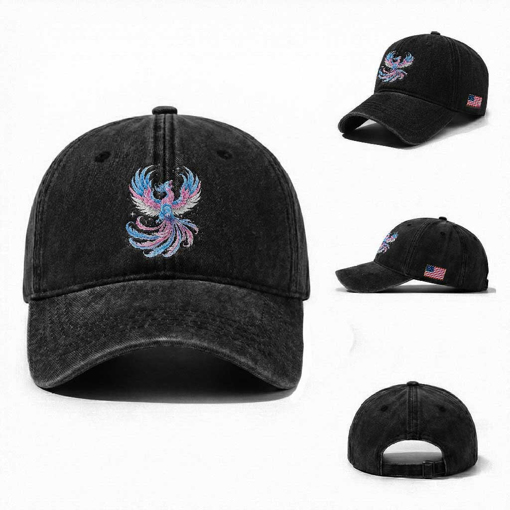 Transgender Phoenix Reborn Washed Cotton Baseball Cap Trans Pride Flag Bird