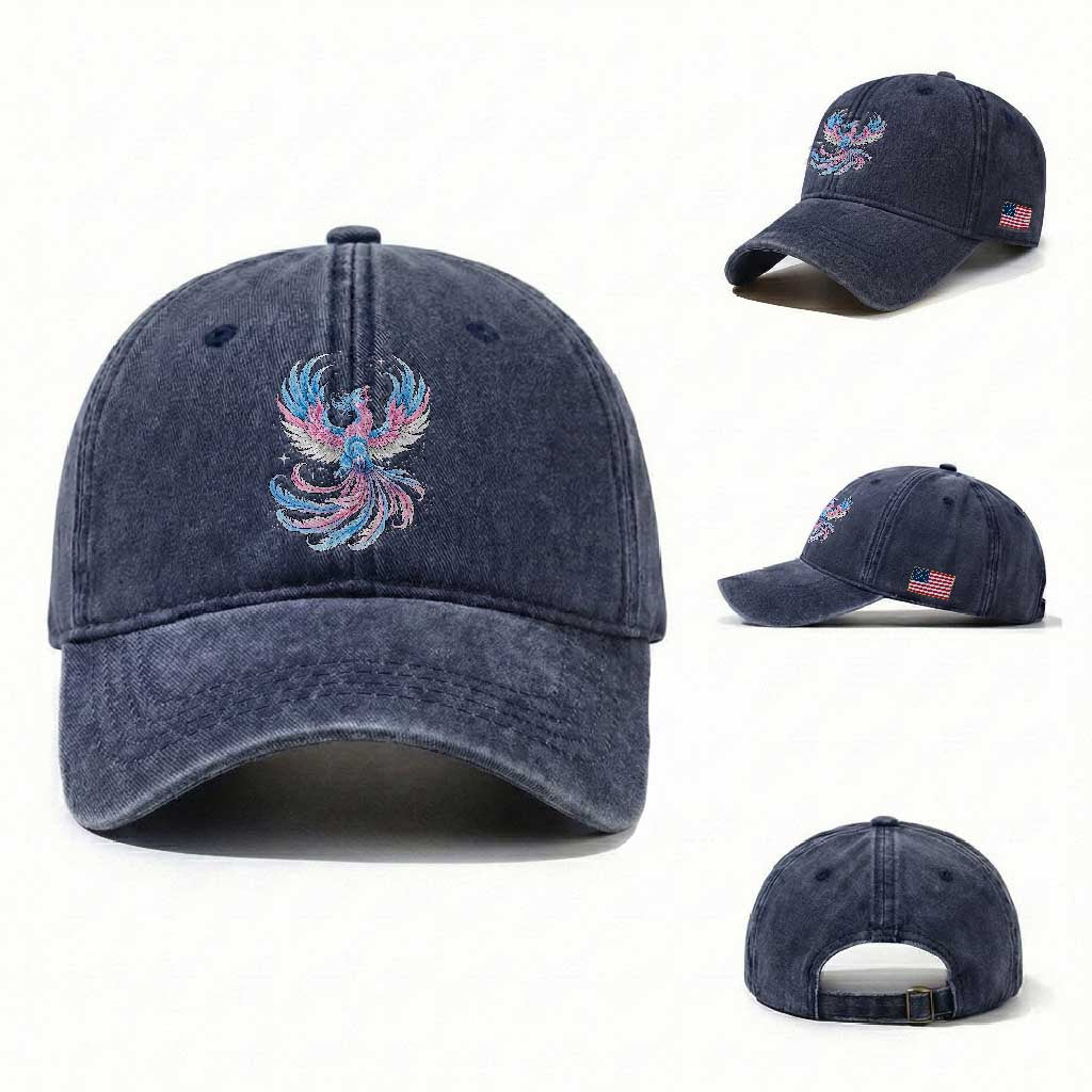Transgender Phoenix Reborn Washed Cotton Baseball Cap Trans Pride Flag Bird