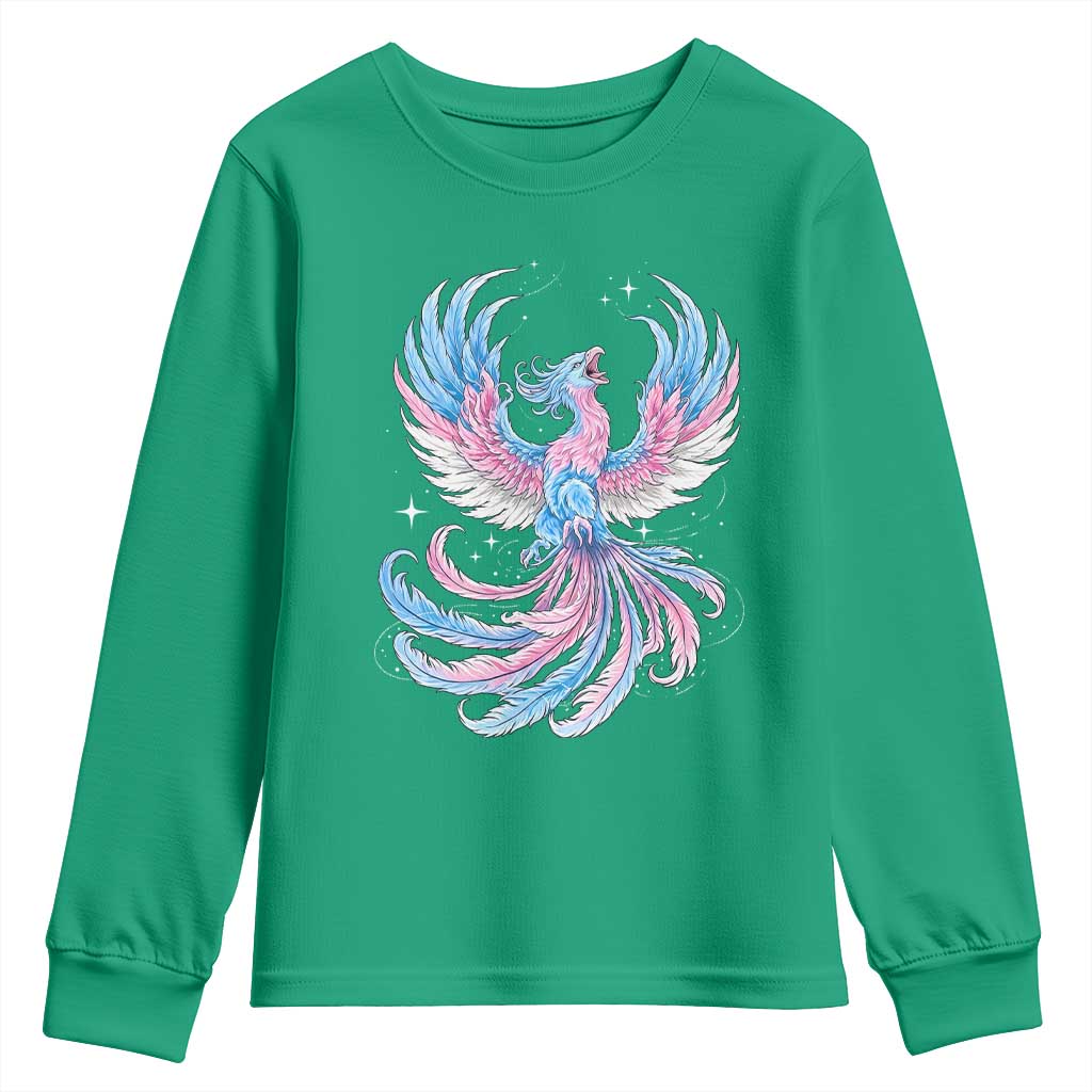 Transgender Phoenix Reborn Youth Sweatshirt Trans Pride Flag Bird