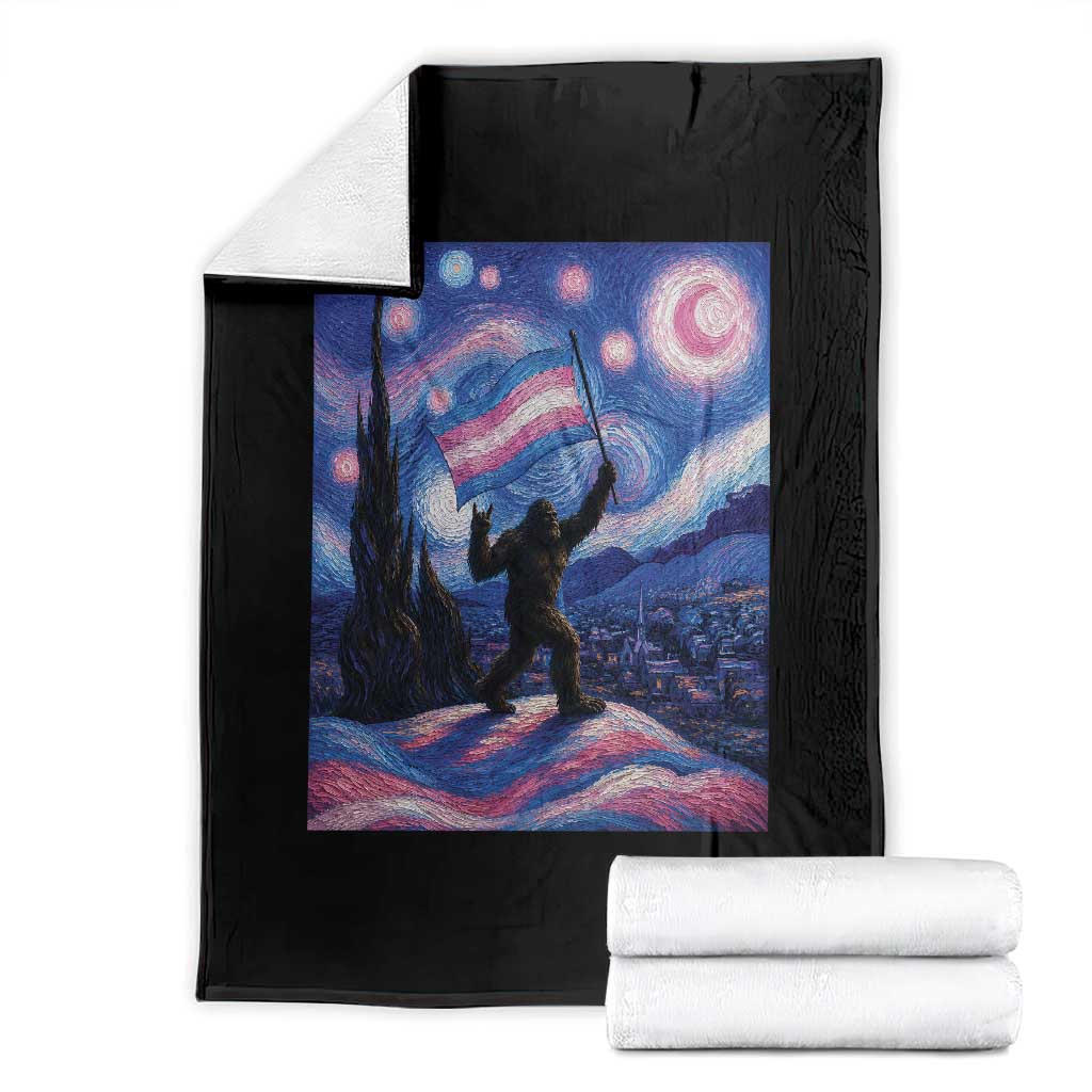 Bigfoot Starry Night Trans Rights Throw Blanket Sasquatch LGBTQ Pride