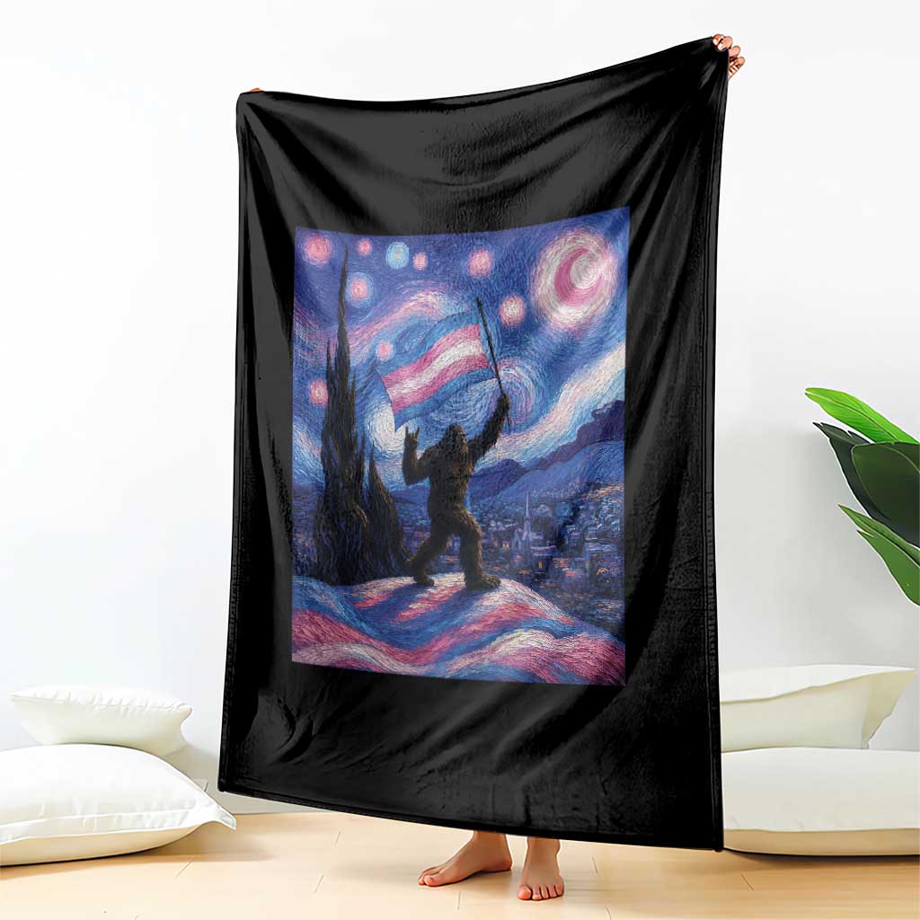 Bigfoot Starry Night Trans Rights Throw Blanket Sasquatch LGBTQ Pride