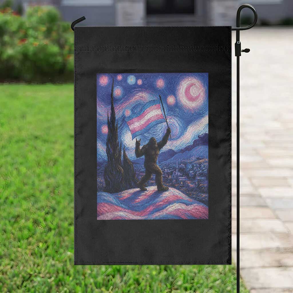 Bigfoot Starry Night Trans Rights Garden Flag Sasquatch LGBTQ Pride
