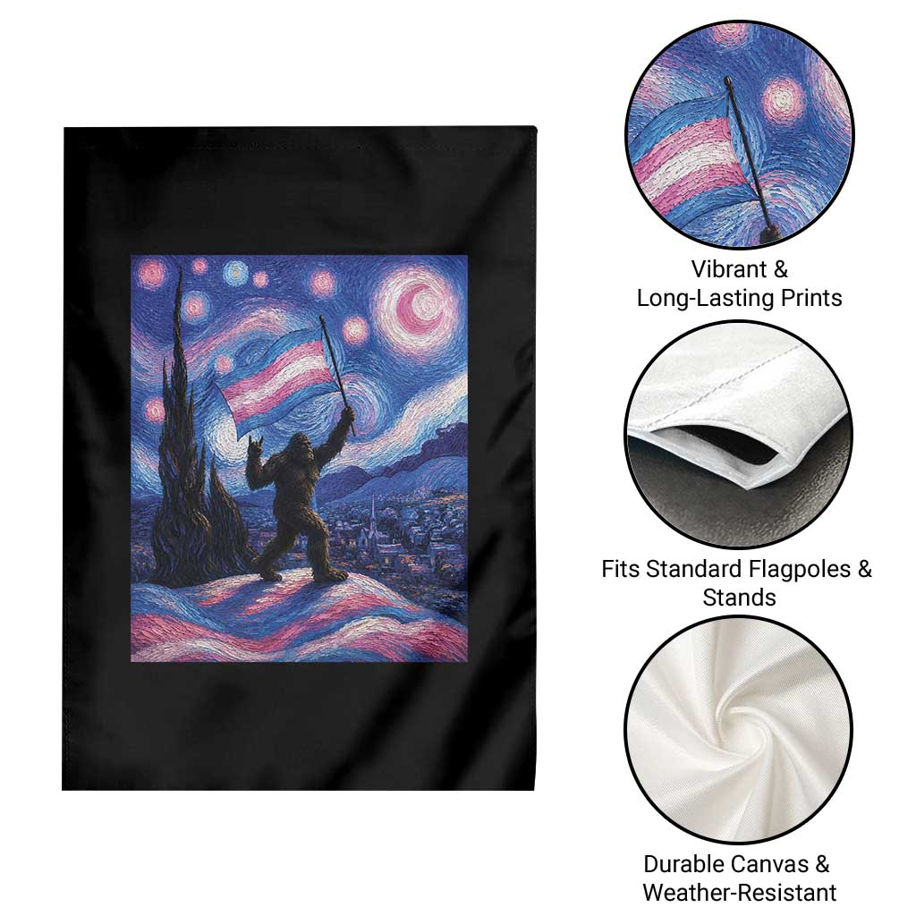 Bigfoot Starry Night Trans Rights Garden Flag Sasquatch LGBTQ Pride