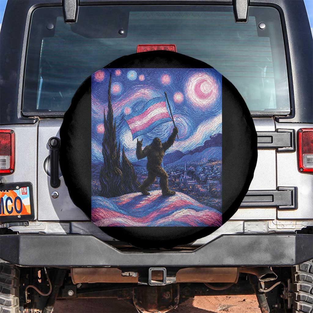 Bigfoot Starry Night Trans Rights Spare Tire Cover Sasquatch LGBTQ Pride