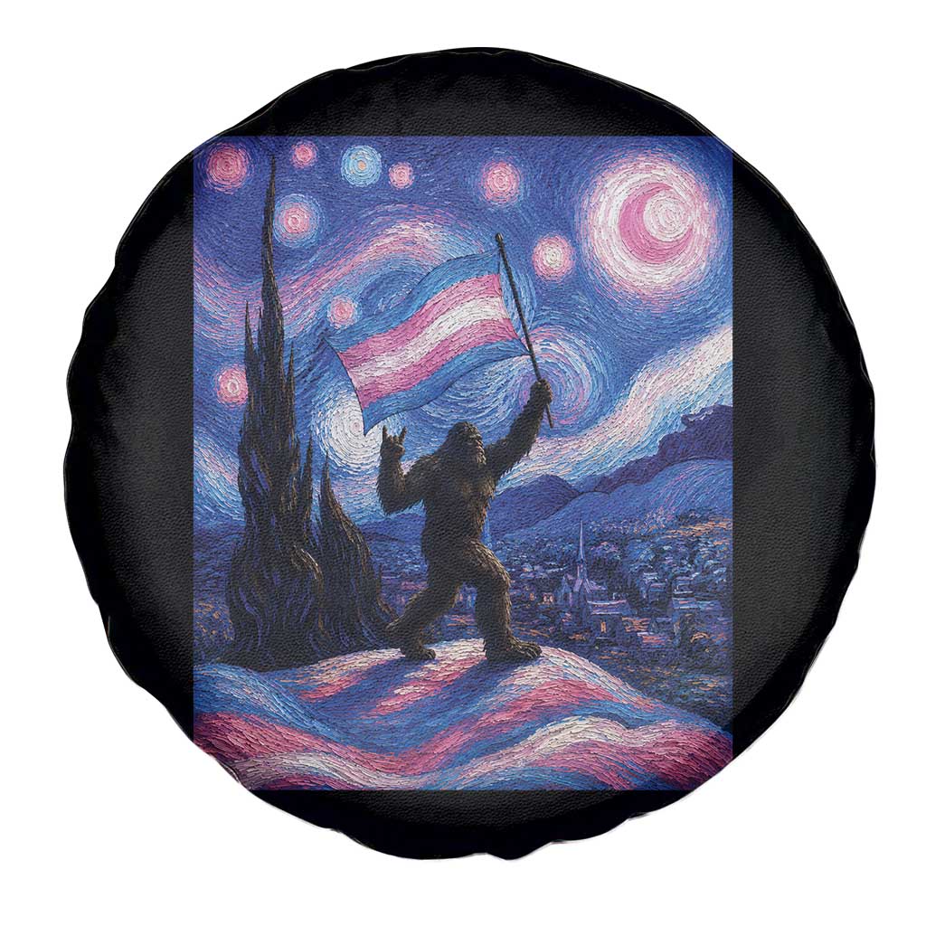 Bigfoot Starry Night Trans Rights Spare Tire Cover Sasquatch LGBTQ Pride