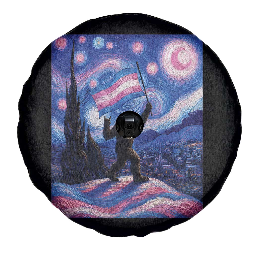 Bigfoot Starry Night Trans Rights Spare Tire Cover Sasquatch LGBTQ Pride