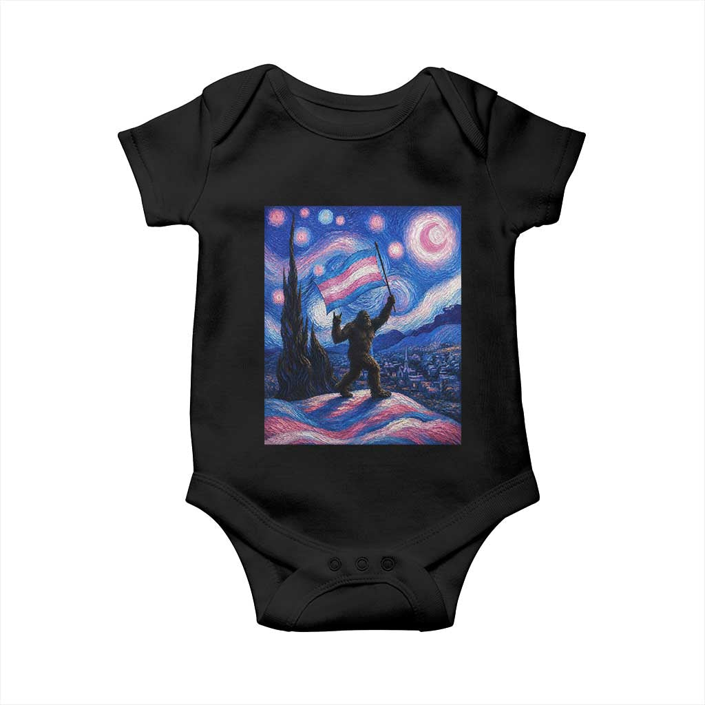 Bigfoot Starry Night Trans Rights Baby Onesie Sasquatch LGBTQ Pride