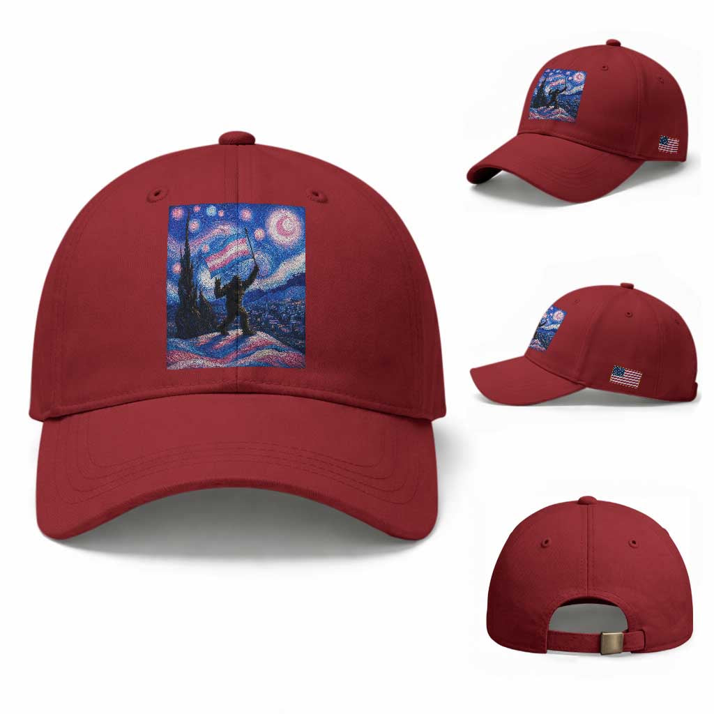 Bigfoot Starry Night Trans Rights Baseball Cap Sasquatch LGBTQ Pride