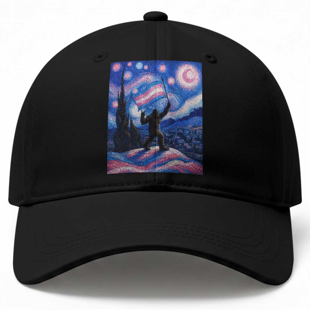 Bigfoot Starry Night Trans Rights Baseball Cap Sasquatch LGBTQ Pride
