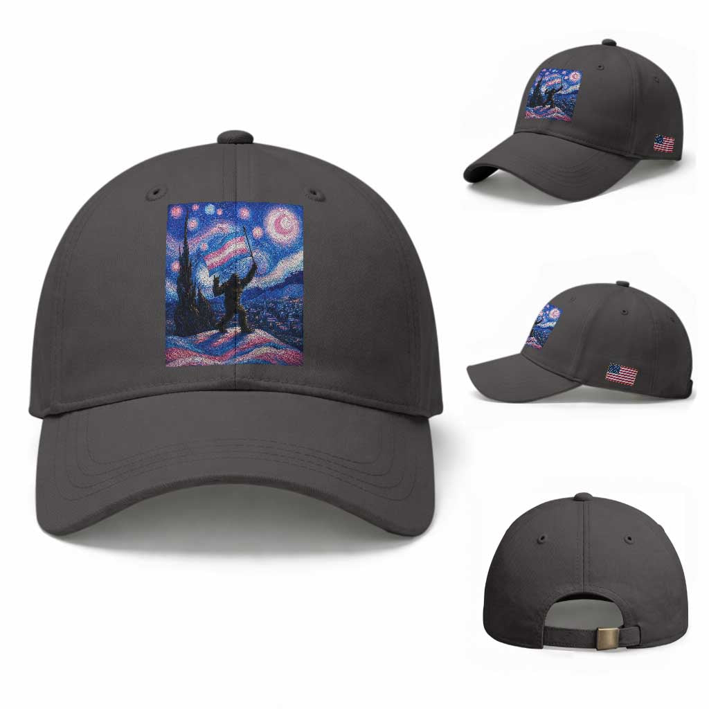 Bigfoot Starry Night Trans Rights Baseball Cap Sasquatch LGBTQ Pride