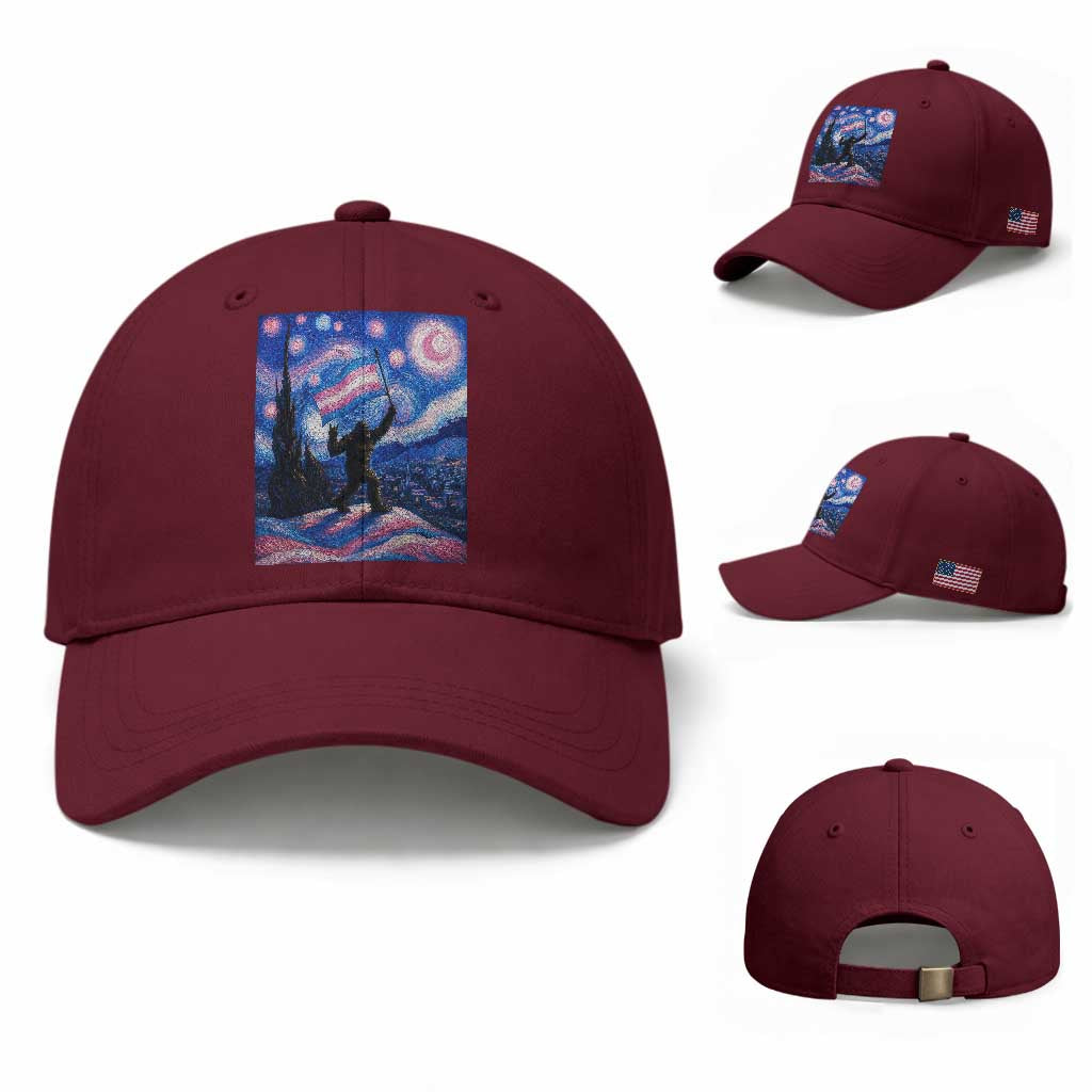 Bigfoot Starry Night Trans Rights Baseball Cap Sasquatch LGBTQ Pride