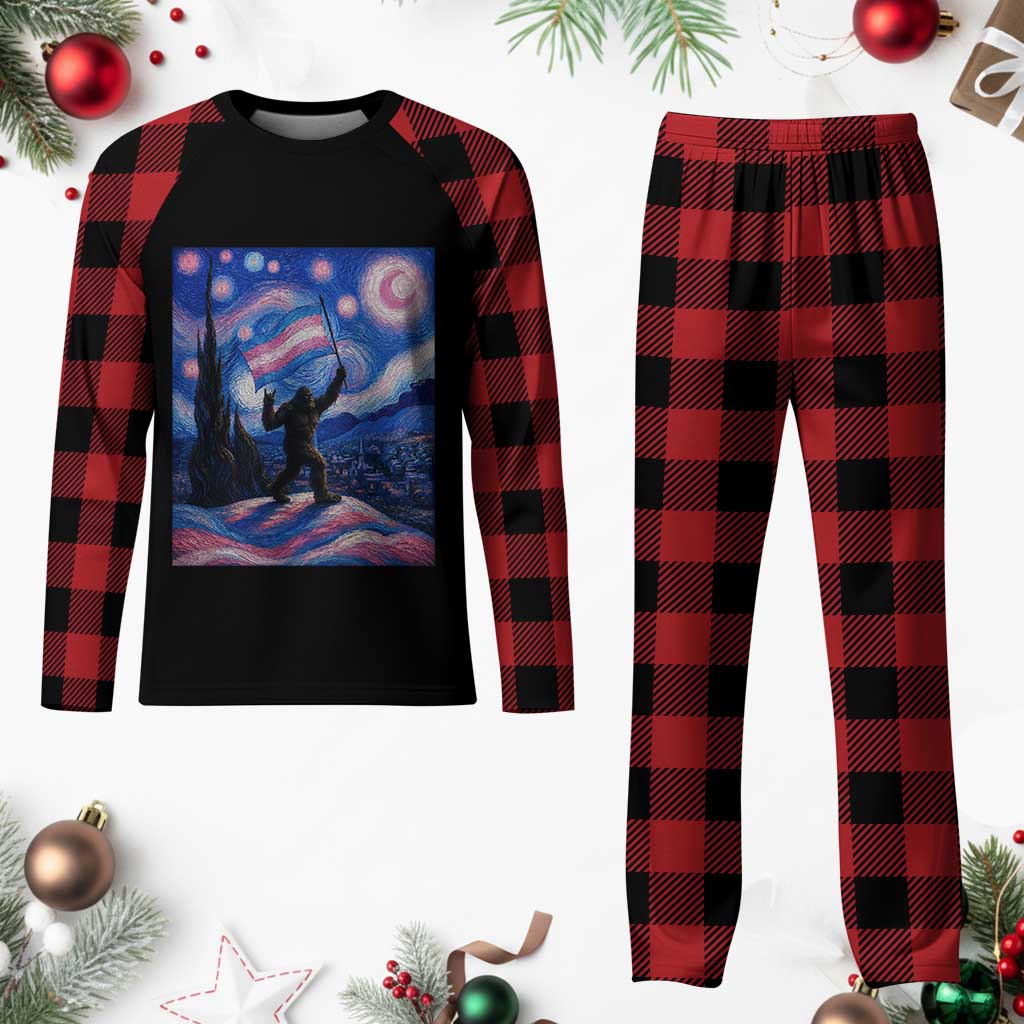 Bigfoot Starry Night Trans Rights Plaid Pajama Set Sasquatch LGBTQ Pride