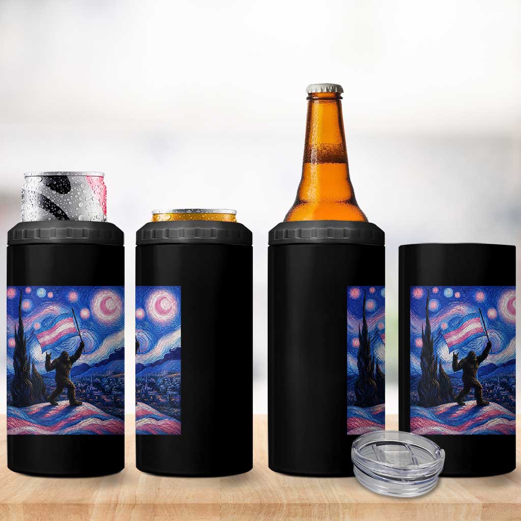 Bigfoot Starry Night Trans Rights 4 in 1 Can Cooler Tumbler Sasquatch LGBTQ Pride