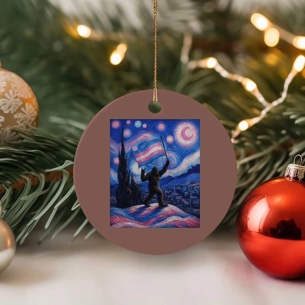 Bigfoot Starry Night Trans Rights Ceramic Ornament Sasquatch LGBTQ Pride