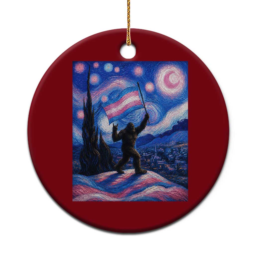 Bigfoot Starry Night Trans Rights Ceramic Ornament Sasquatch LGBTQ Pride