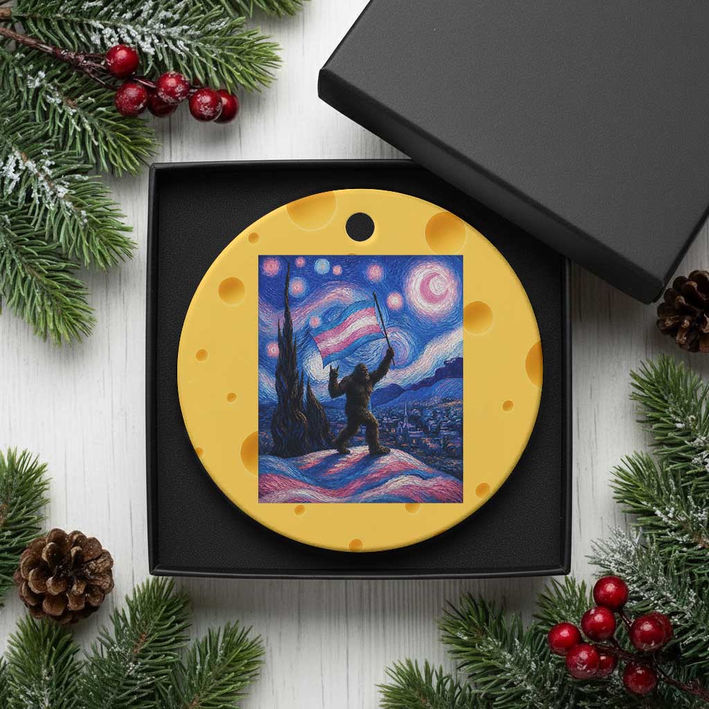 Bigfoot Starry Night Trans Rights Ceramic Ornament Sasquatch LGBTQ Pride