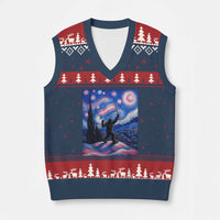 Bigfoot Starry Night Trans Rights V-Neck Knit Sweater Vest Sasquatch LGBTQ Pride