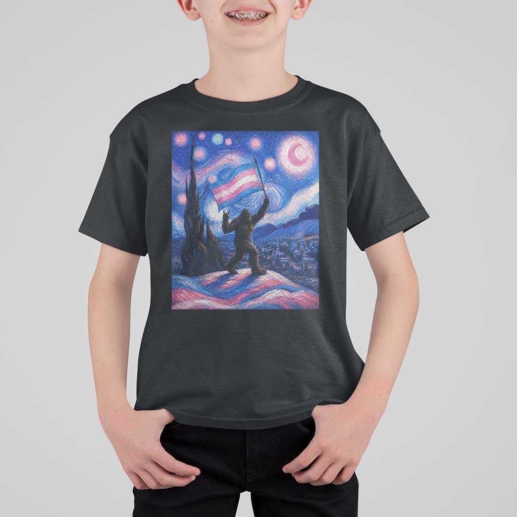 Bigfoot Starry Night Trans Rights T Shirt For Kid Sasquatch LGBTQ Pride