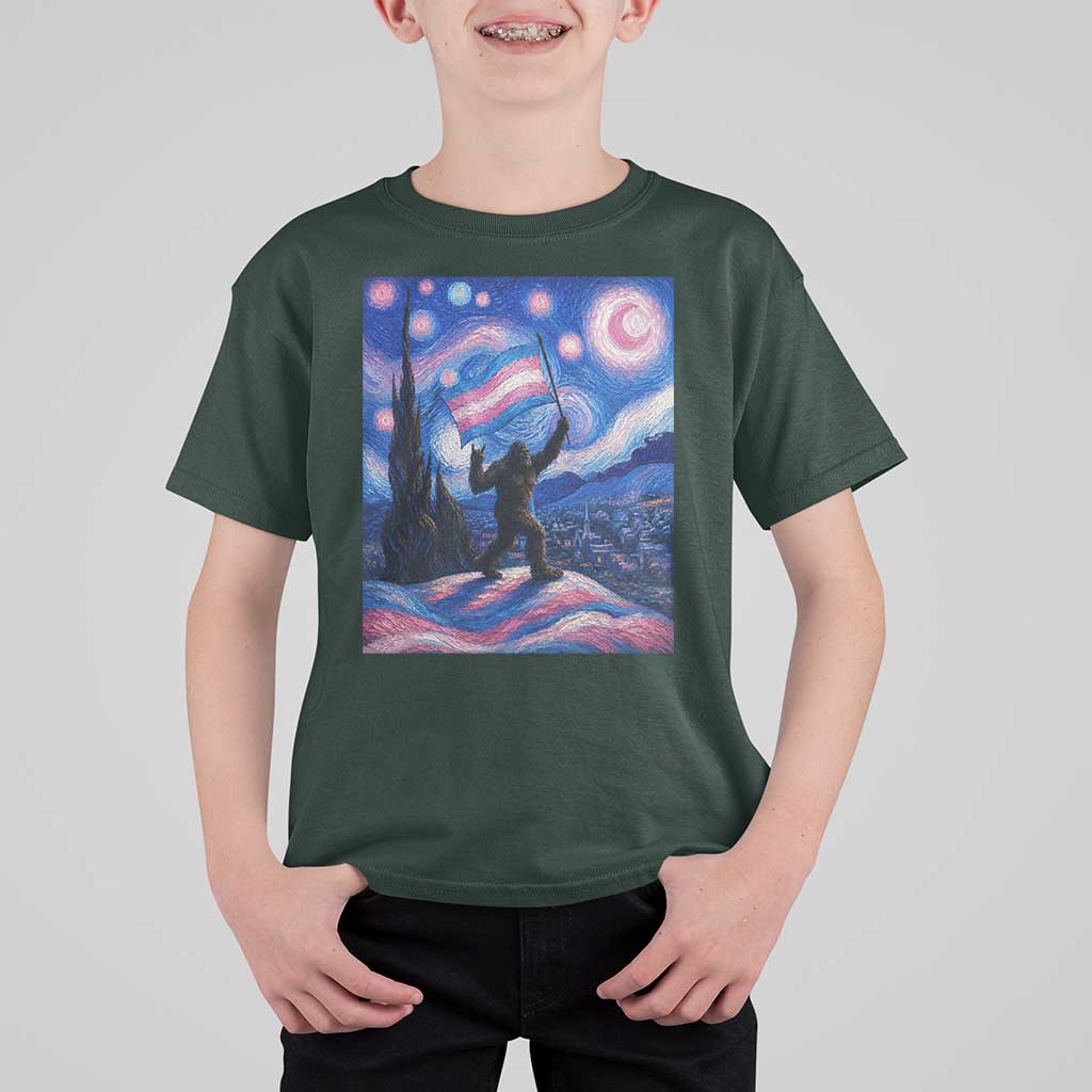 Bigfoot Starry Night Trans Rights T Shirt For Kid Sasquatch LGBTQ Pride