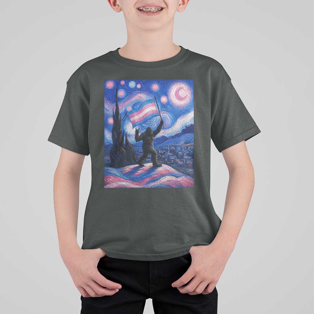 Bigfoot Starry Night Trans Rights T Shirt For Kid Sasquatch LGBTQ Pride