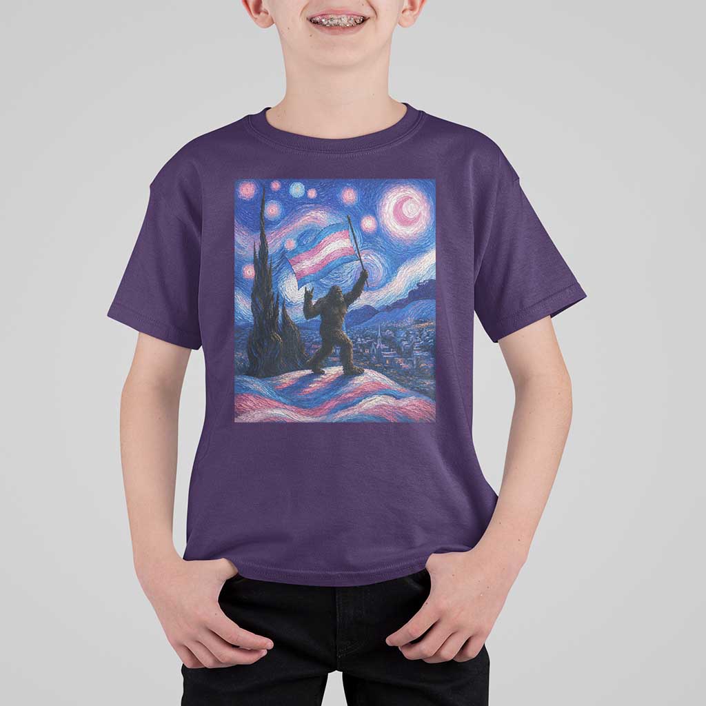 Bigfoot Starry Night Trans Rights T Shirt For Kid Sasquatch LGBTQ Pride
