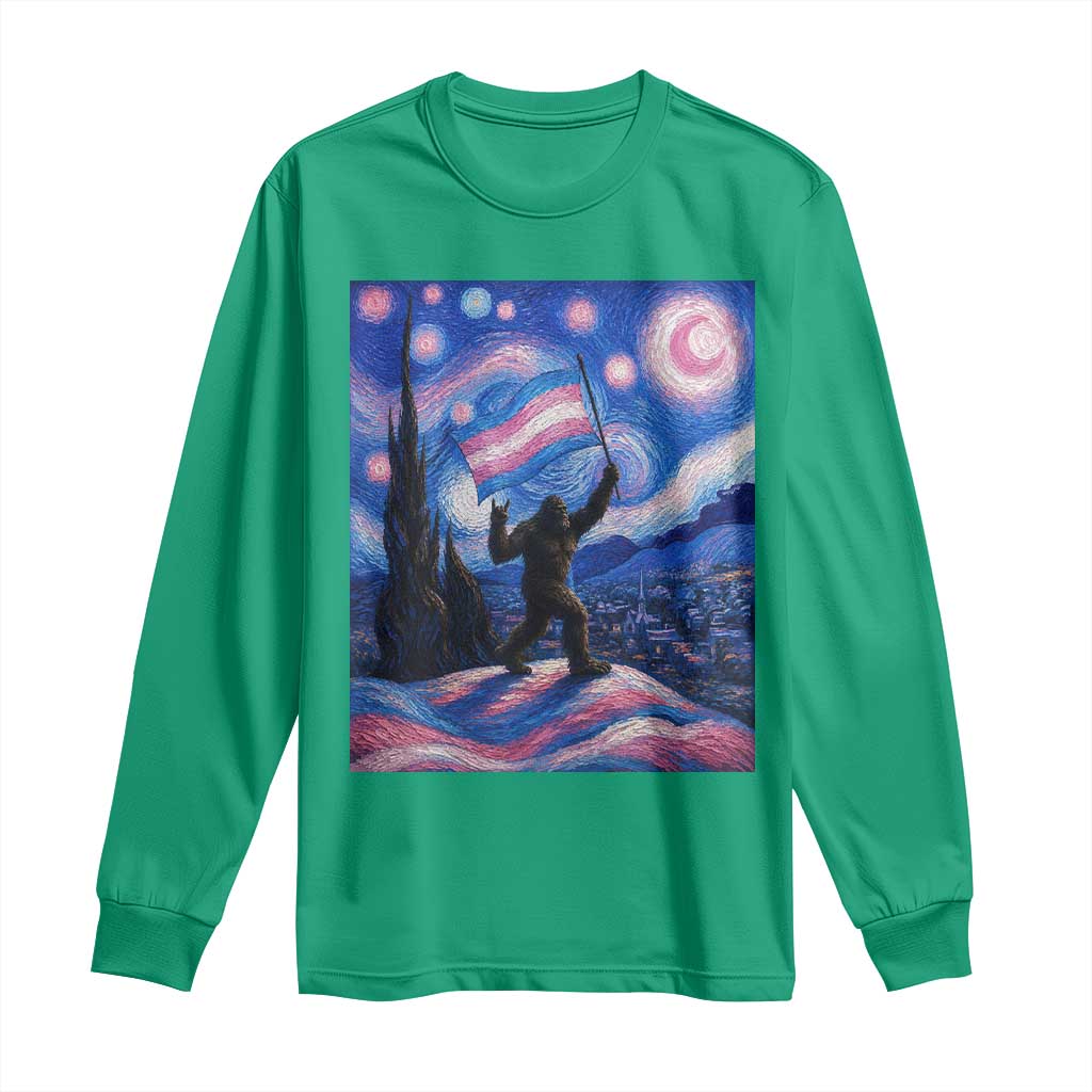 Bigfoot Starry Night Trans Rights Long Sleeve Shirt Sasquatch LGBTQ Pride