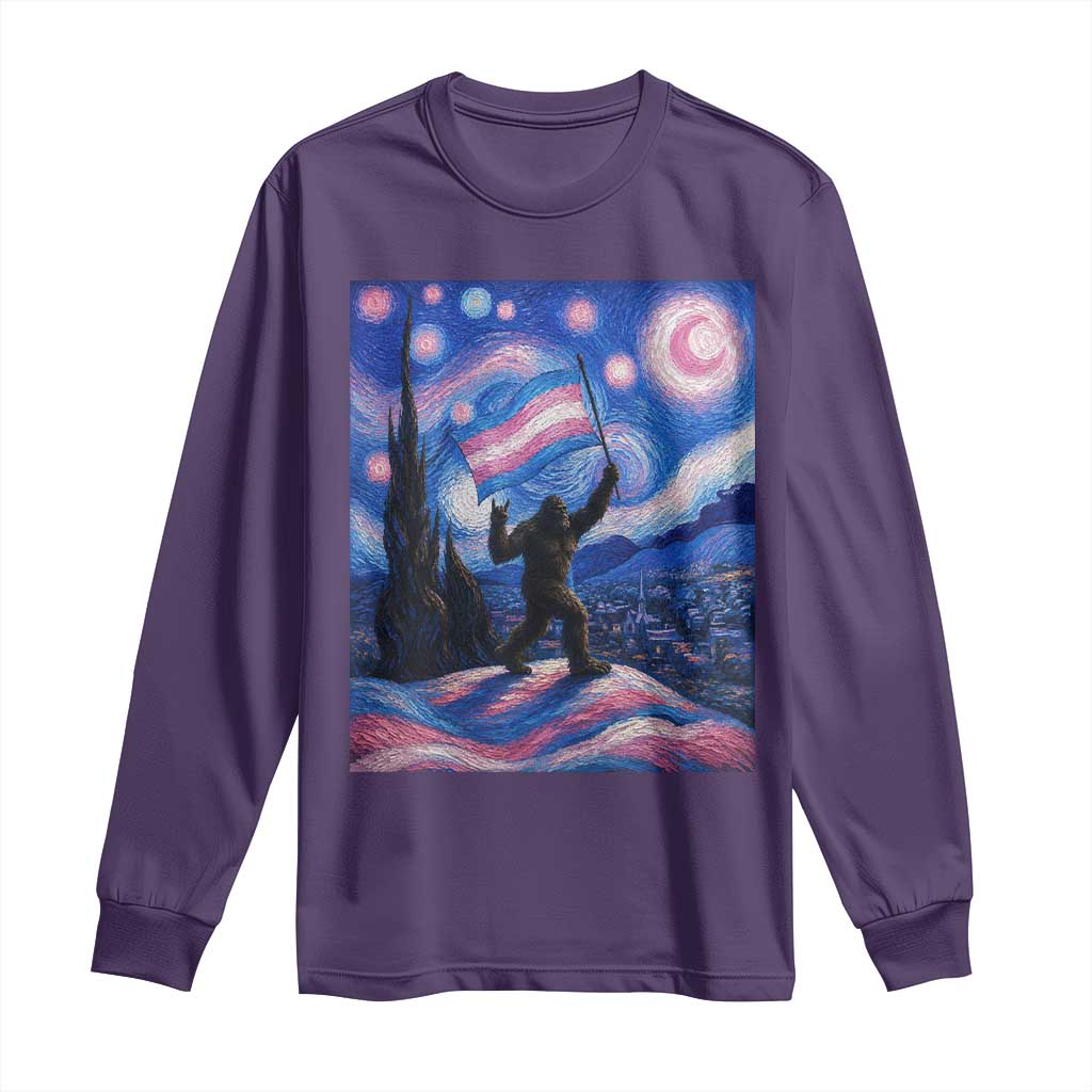 Bigfoot Starry Night Trans Rights Long Sleeve Shirt Sasquatch LGBTQ Pride
