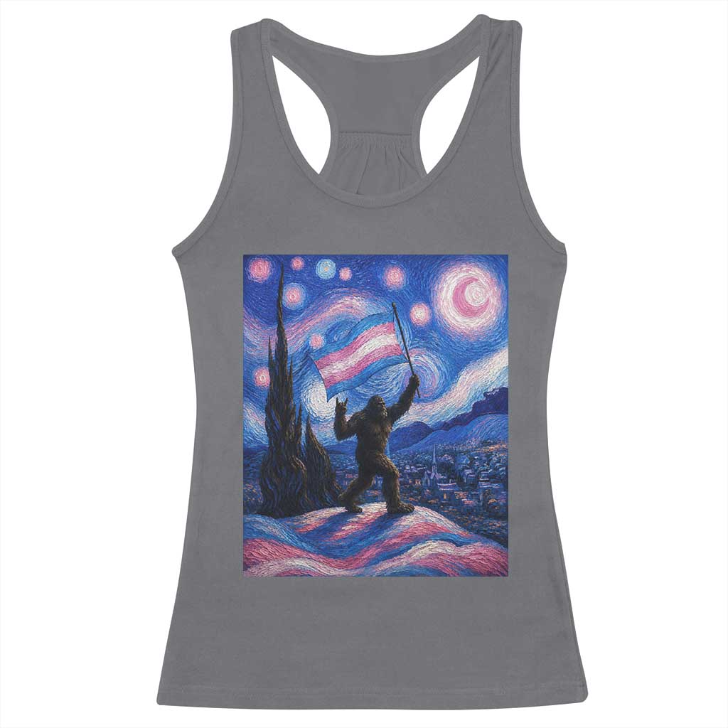 Bigfoot Starry Night Trans Rights Racerback Tank Top Sasquatch LGBTQ Pride