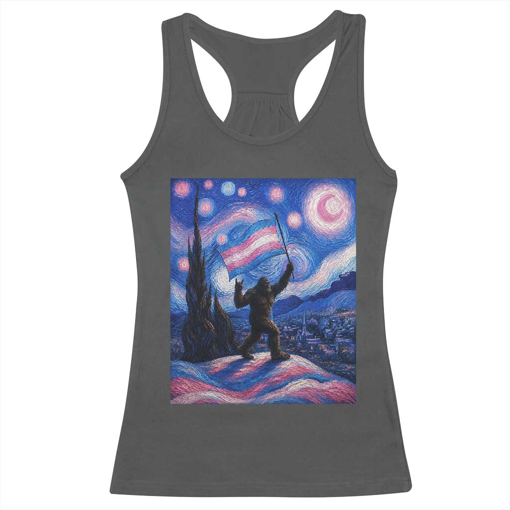 Bigfoot Starry Night Trans Rights Racerback Tank Top Sasquatch LGBTQ Pride