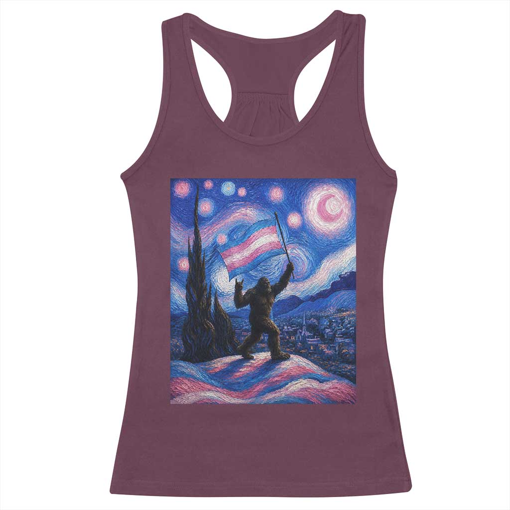 Bigfoot Starry Night Trans Rights Racerback Tank Top Sasquatch LGBTQ Pride