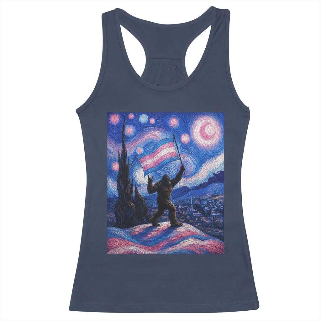 Bigfoot Starry Night Trans Rights Racerback Tank Top Sasquatch LGBTQ Pride