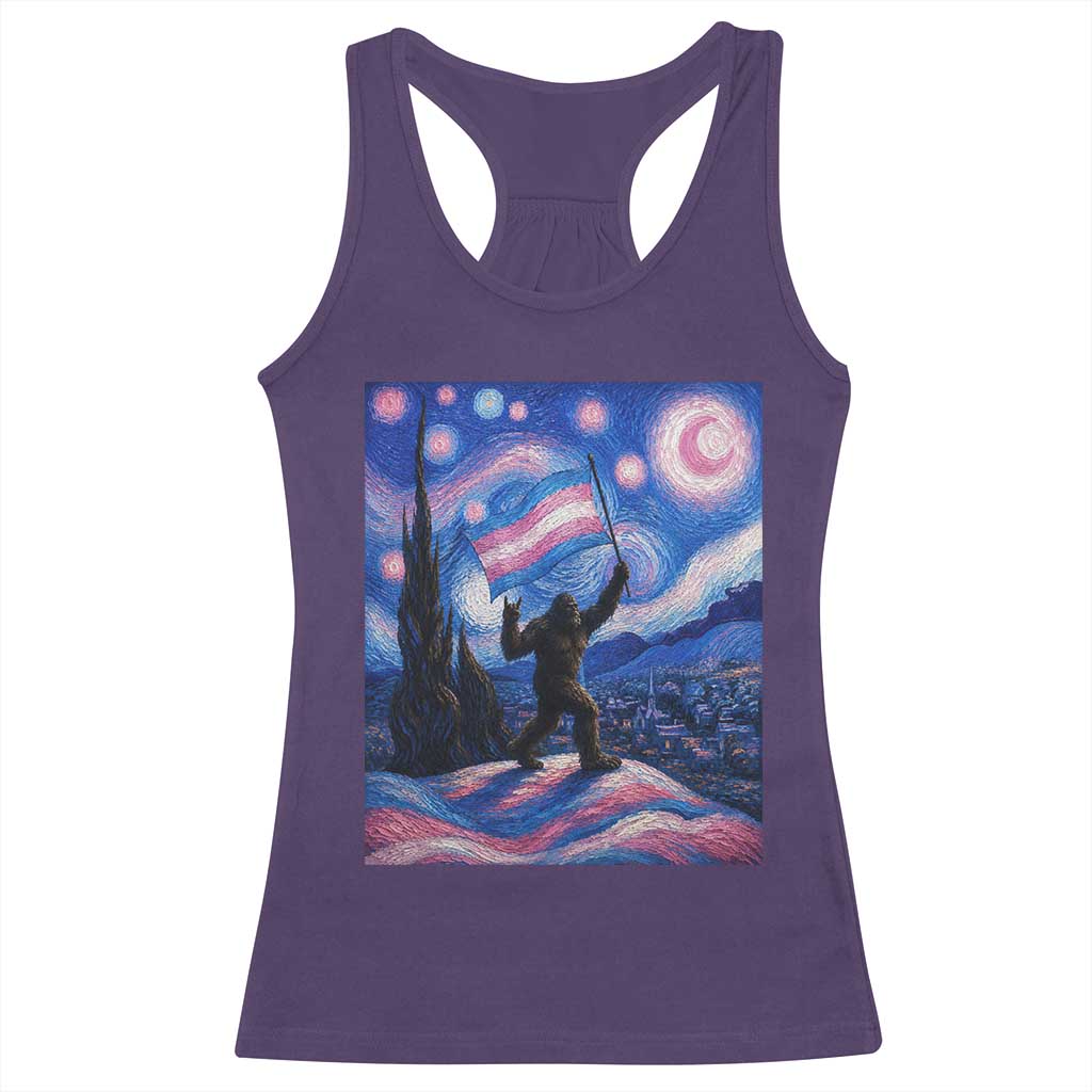 Bigfoot Starry Night Trans Rights Racerback Tank Top Sasquatch LGBTQ Pride