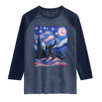 Bigfoot Starry Night Trans Rights Raglan Shirt Sasquatch LGBTQ Pride