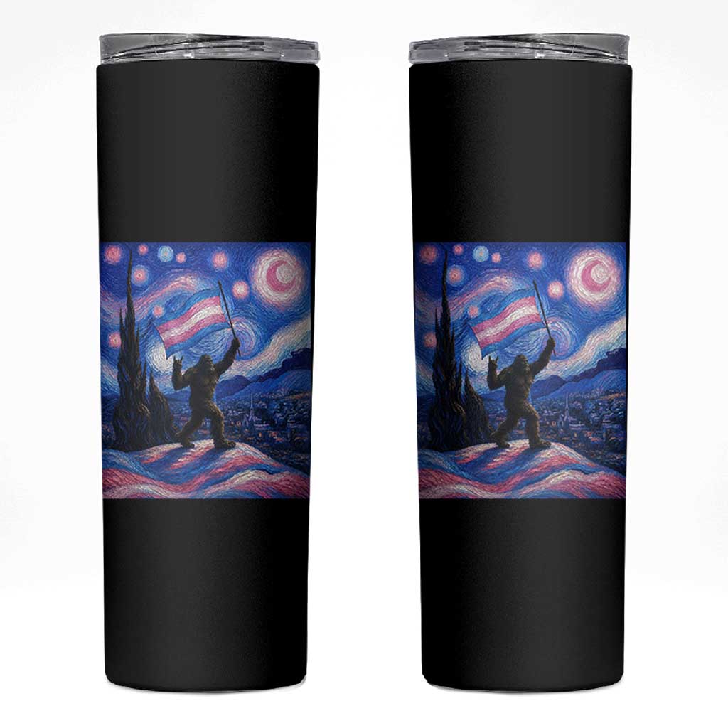 Bigfoot Starry Night Trans Rights Skinny Tumbler Sasquatch LGBTQ Pride