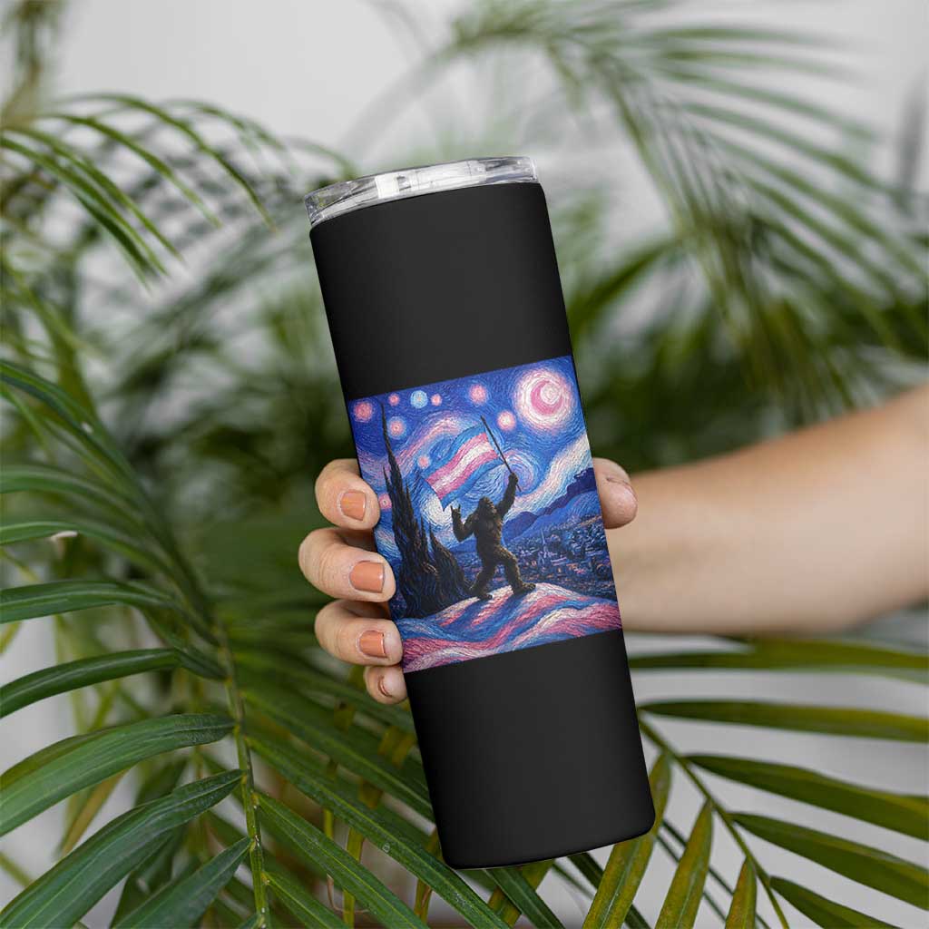 Bigfoot Starry Night Trans Rights Skinny Tumbler Sasquatch LGBTQ Pride