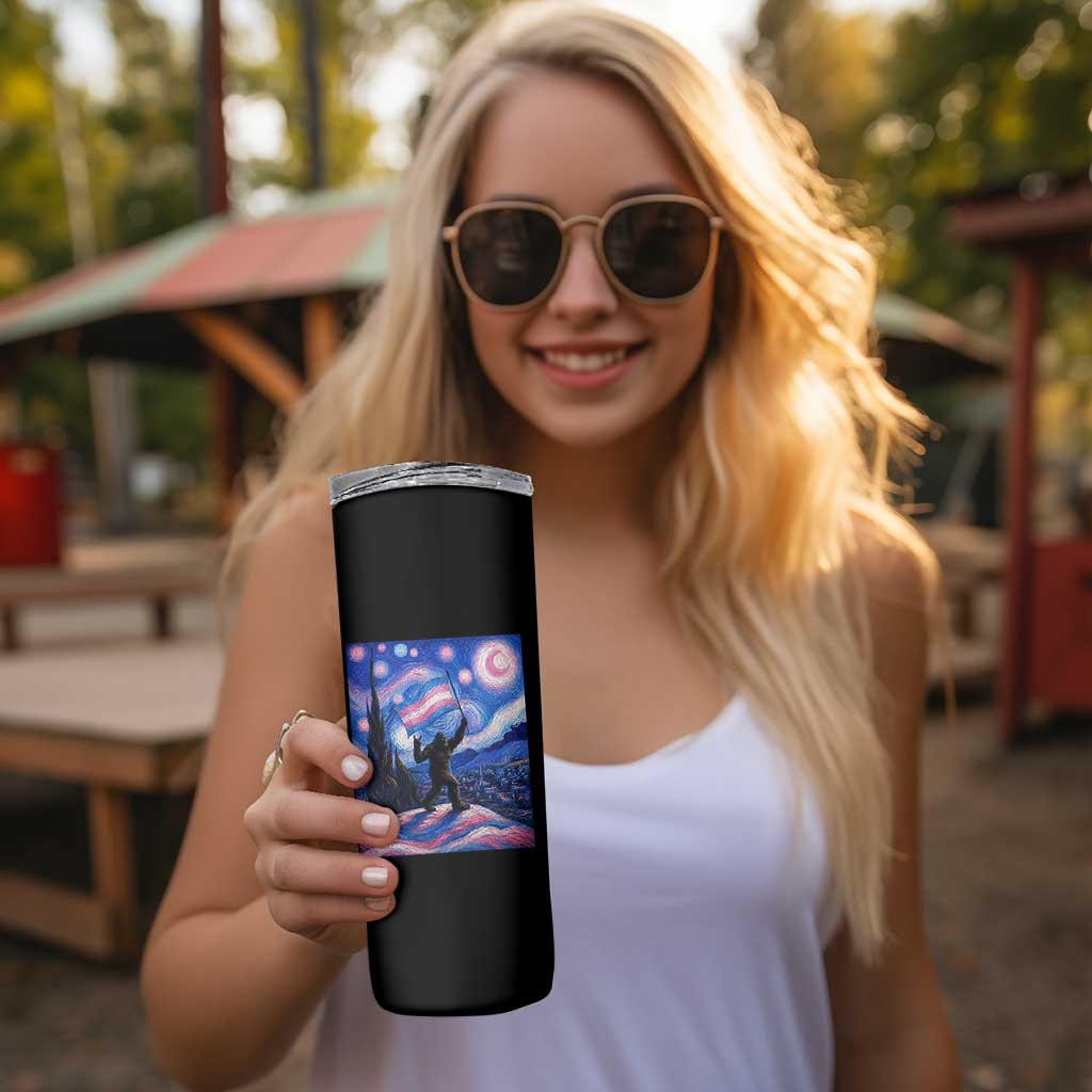 Bigfoot Starry Night Trans Rights Skinny Tumbler Sasquatch LGBTQ Pride