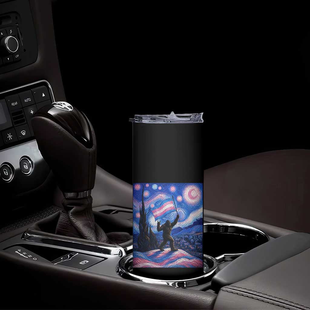 Bigfoot Starry Night Trans Rights Skinny Tumbler Sasquatch LGBTQ Pride