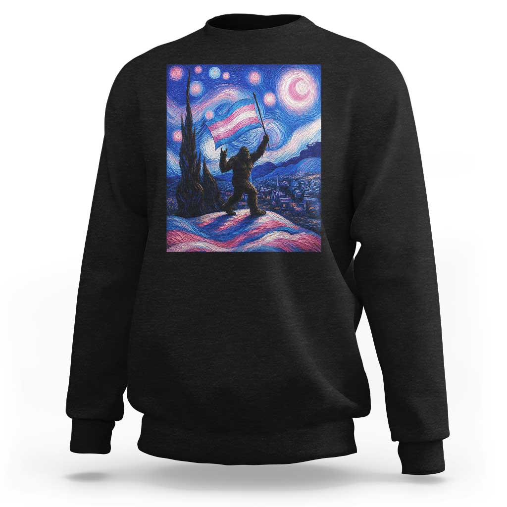 Bigfoot Starry Night Trans Rights Sweatshirt Sasquatch LGBTQ Pride