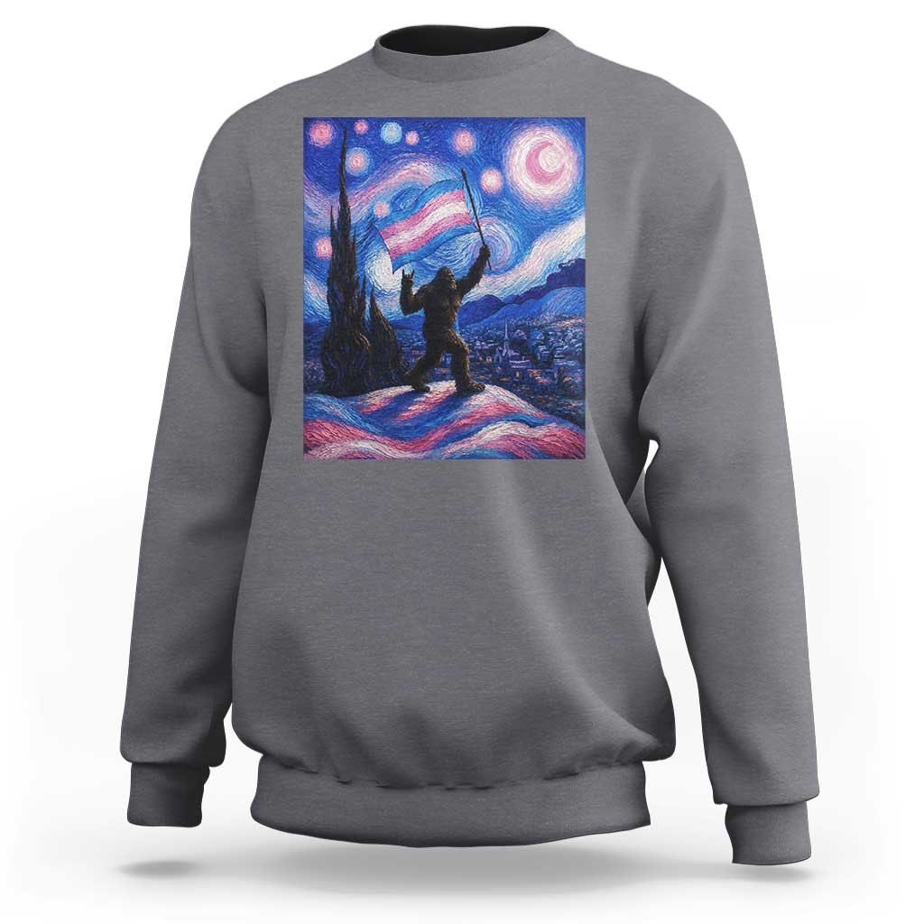 Bigfoot Starry Night Trans Rights Sweatshirt Sasquatch LGBTQ Pride