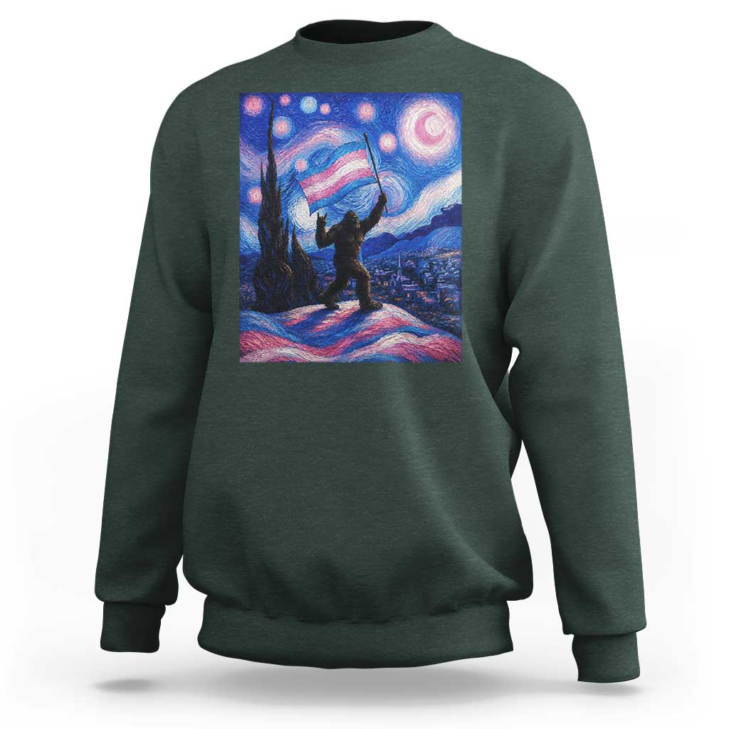 Bigfoot Starry Night Trans Rights Sweatshirt Sasquatch LGBTQ Pride