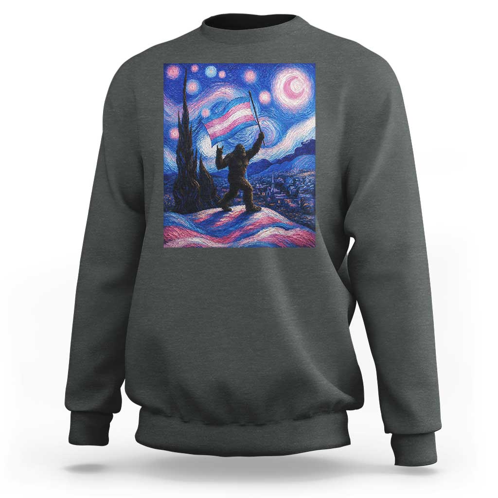 Bigfoot Starry Night Trans Rights Sweatshirt Sasquatch LGBTQ Pride