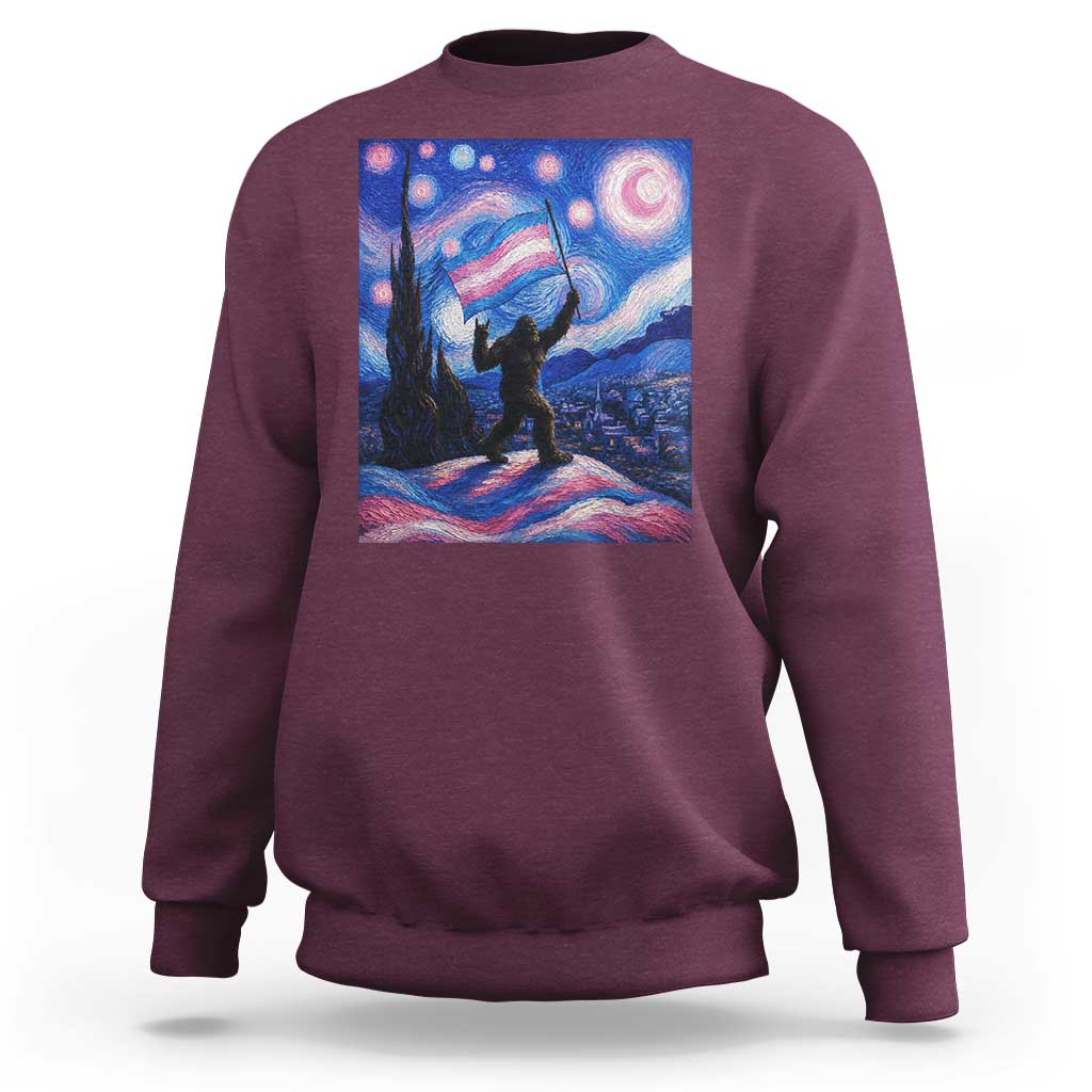 Bigfoot Starry Night Trans Rights Sweatshirt Sasquatch LGBTQ Pride