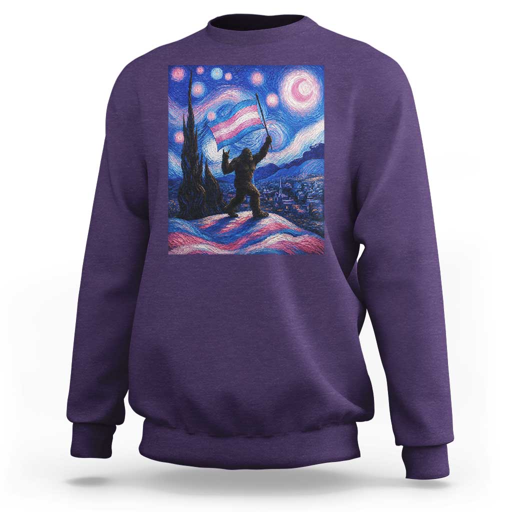 Bigfoot Starry Night Trans Rights Sweatshirt Sasquatch LGBTQ Pride