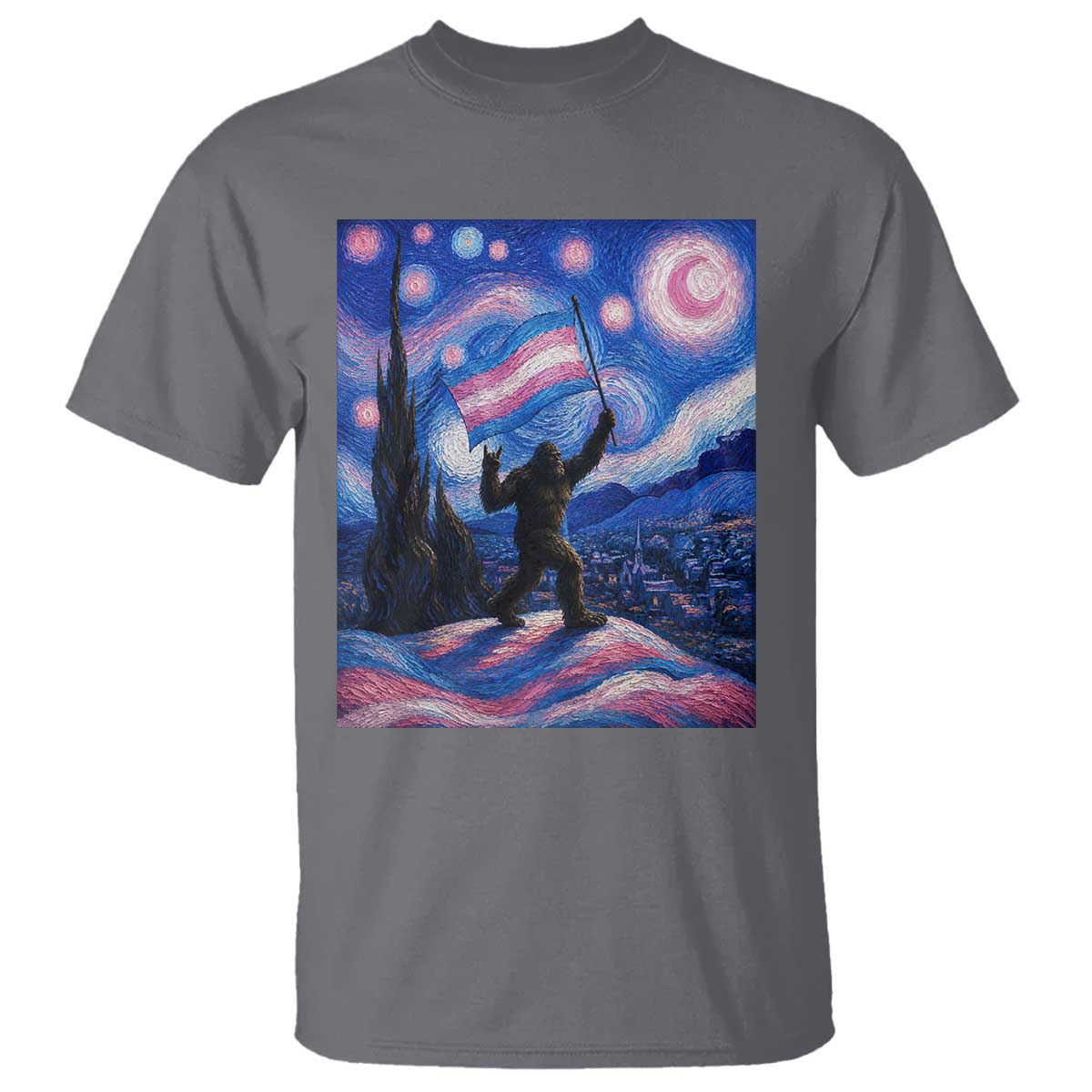 Bigfoot Starry Night Trans Rights T Shirt Sasquatch LGBTQ Pride