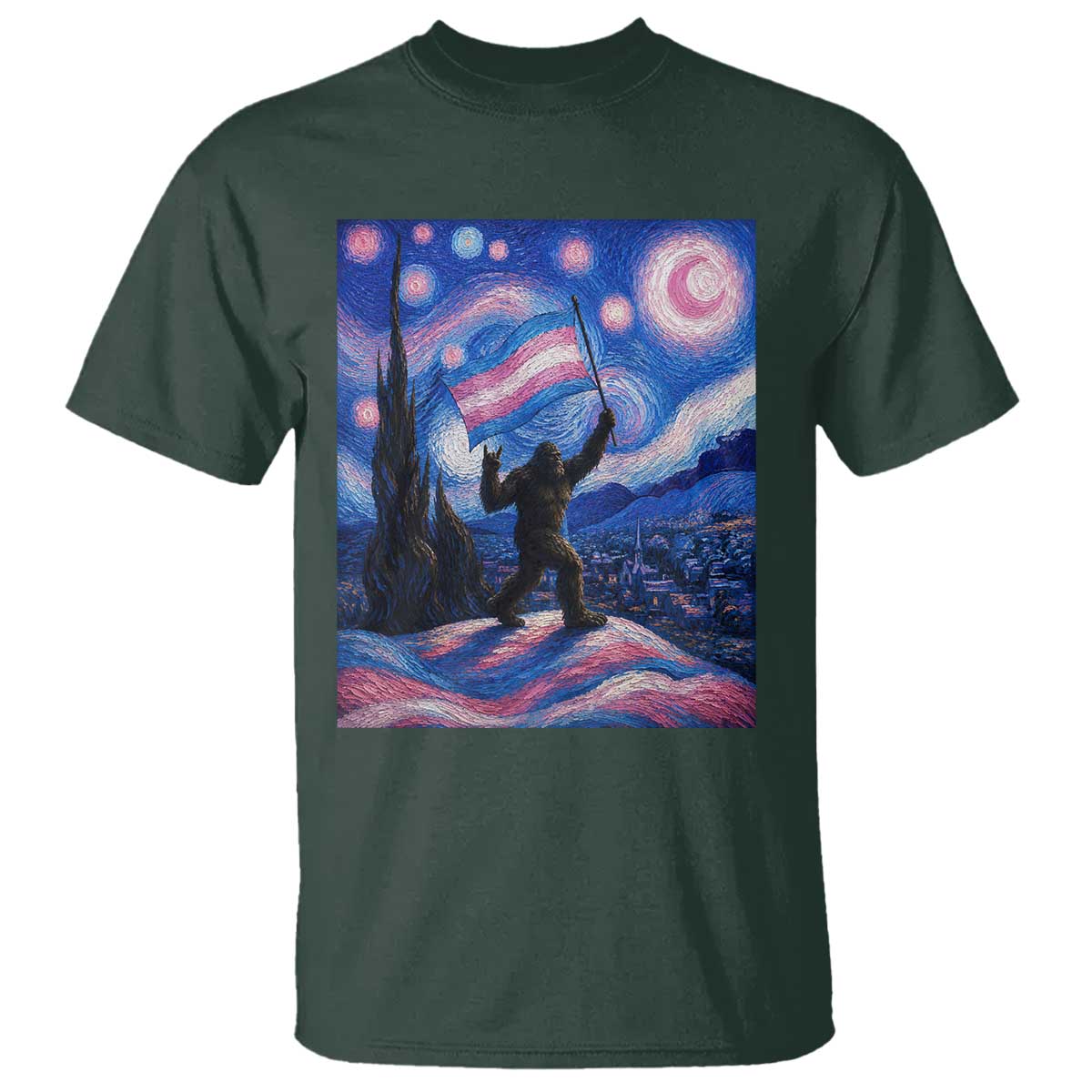 Bigfoot Starry Night Trans Rights T Shirt Sasquatch LGBTQ Pride