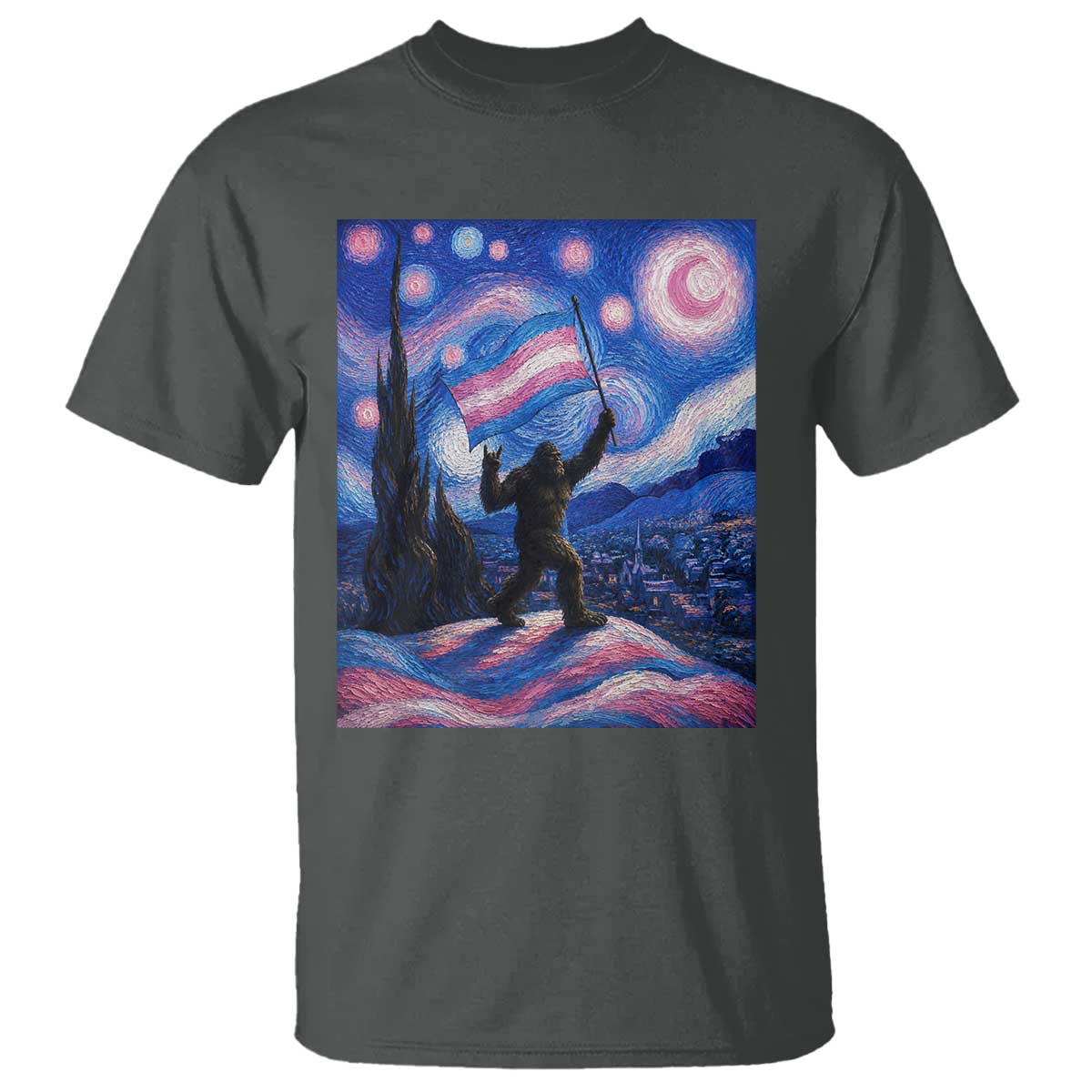 Bigfoot Starry Night Trans Rights T Shirt Sasquatch LGBTQ Pride