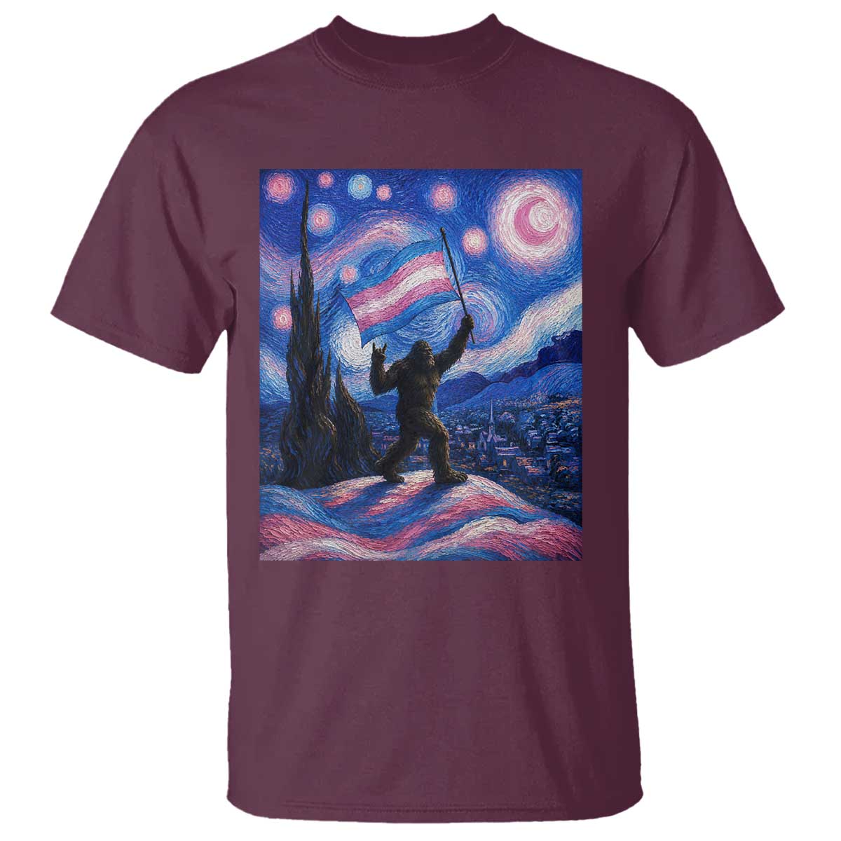 Bigfoot Starry Night Trans Rights T Shirt Sasquatch LGBTQ Pride