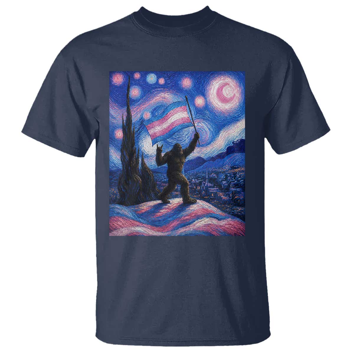Bigfoot Starry Night Trans Rights T Shirt Sasquatch LGBTQ Pride